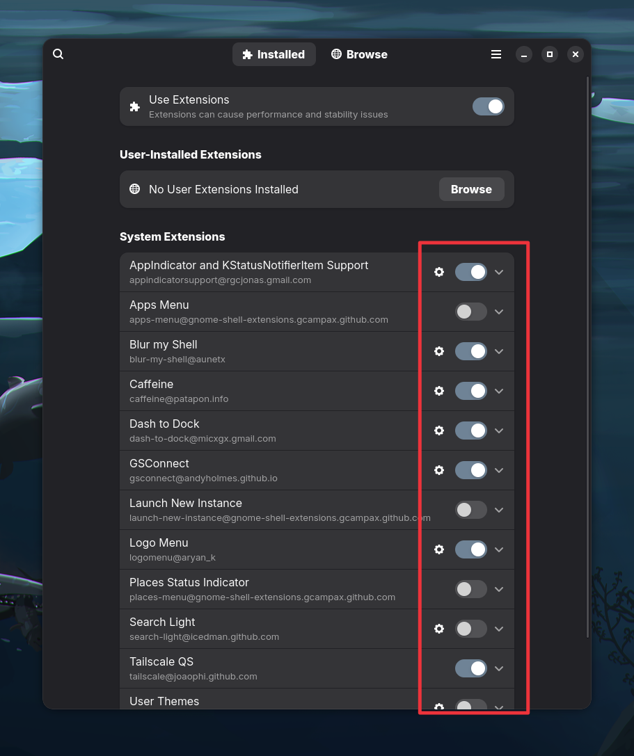 Extension Manager - System Extensions Highlight