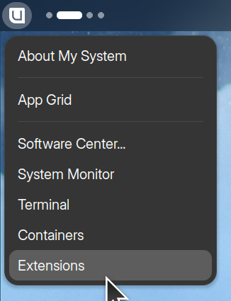 GNOME Extension Menu Option (opens Extension Manager)