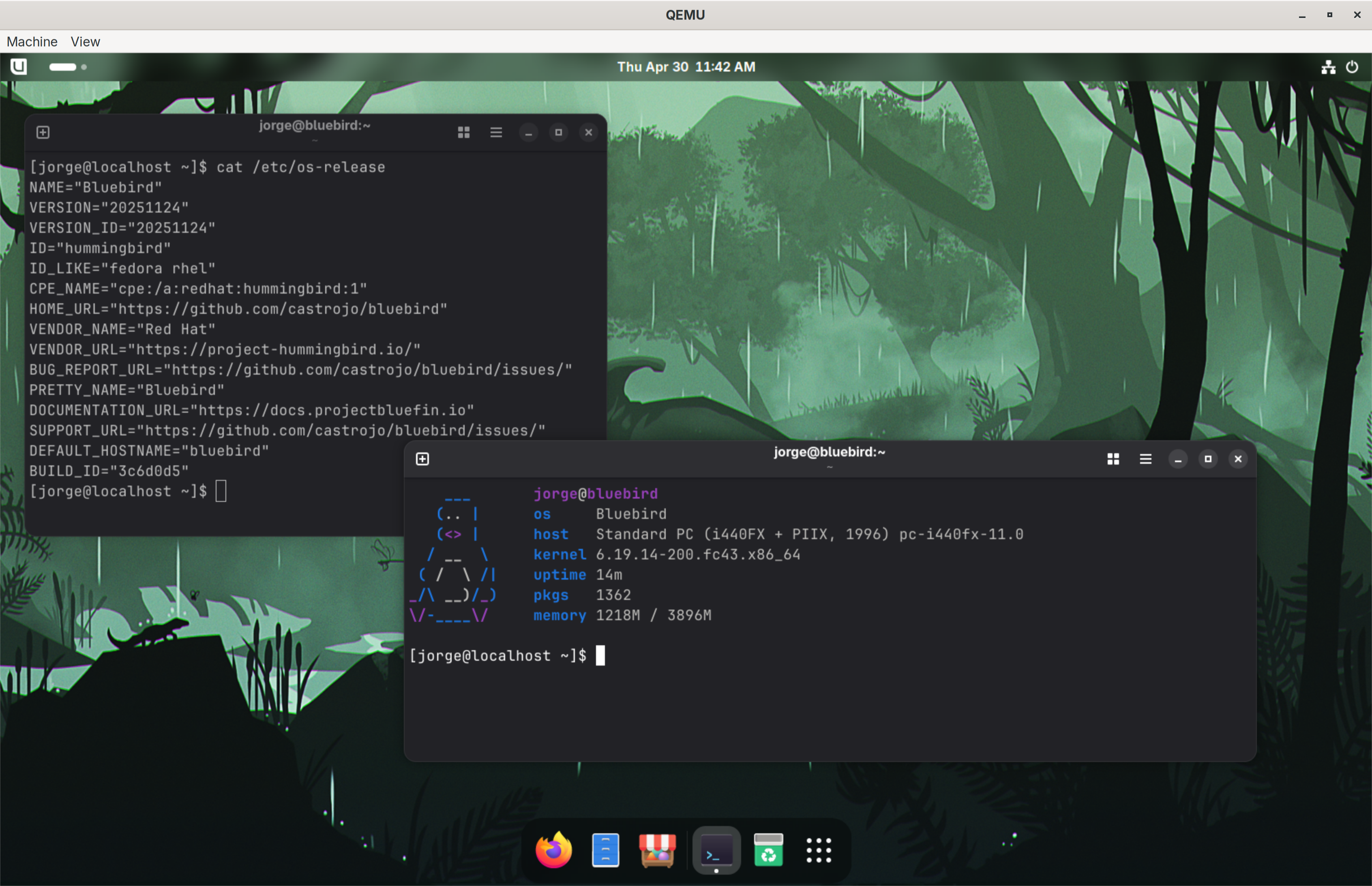 Bluebird — a Bluefin prototype running on Fedora Hummingbird